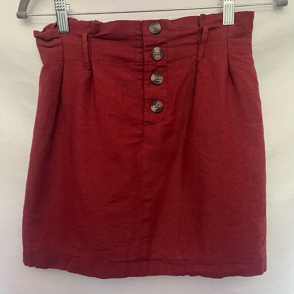 AMERICAN EAGLE Paper Bag Linen Blend Skirt Size XS Rust Red Pull On Button - Picture 10 of 10